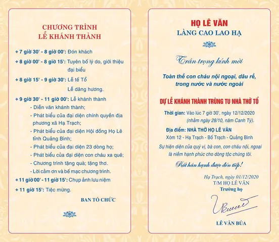 Diễn Văn Khánh Thành Nhà Thờ Họ