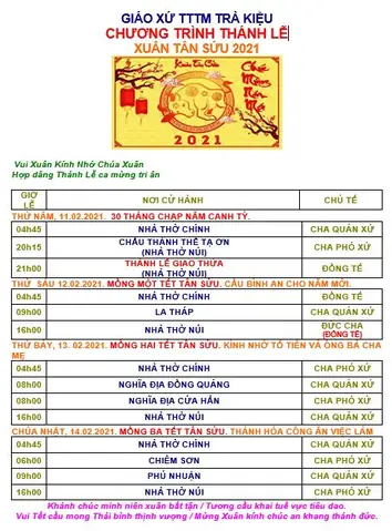 Giờ Lễ Nhà Thờ Bà Trà