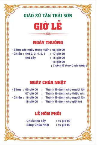Giờ Lễ Nhà Thờ Tân Thái Sơn