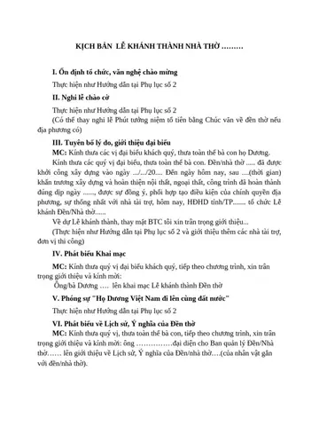 Kịch Bản Khánh Thành Nhà Thờ Họ Kịch Bản Khánh Thành Nhà Thờ Họ