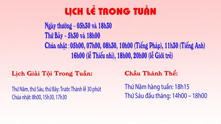 Lịch Lễ Nhà Thờ Lớn Hà Nội