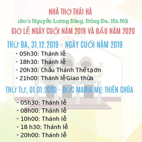 Lịch Lễ Nhà Thờ Thái Hà