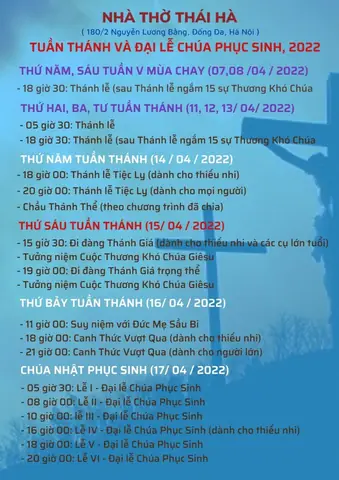 Lịch Lễ Nhà Thờ Thái Hà
