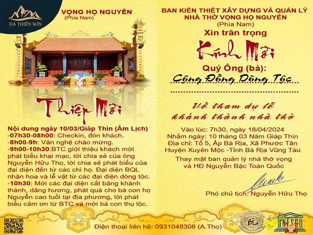 Mẫu Giấy Mời Khánh Thành Nhà Thờ Tộc