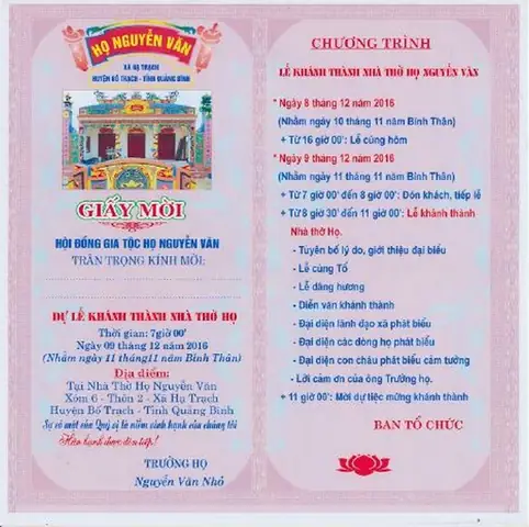 Thiệp Mời Khánh Thành Nhà Thờ Họ