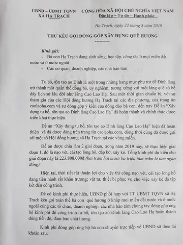 Thư Kêu Gọi Đóng Góp Xây Dựng Nhà Thờ