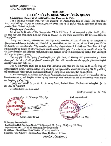 Thư Ngỏ Xây Dựng Nhà Thờ Thư Ngỏ Xây Dựng Nhà Thờ