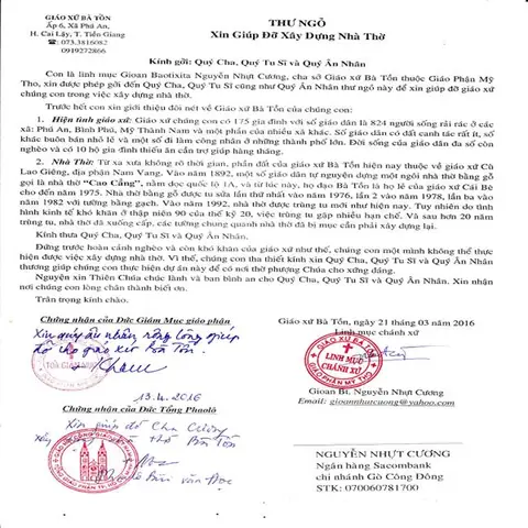 Thư Ngỏ Xin Tiền Xây Dựng Nhà Thờ Thư Ngỏ Xin Tiền Xây Dựng Nhà Thờ