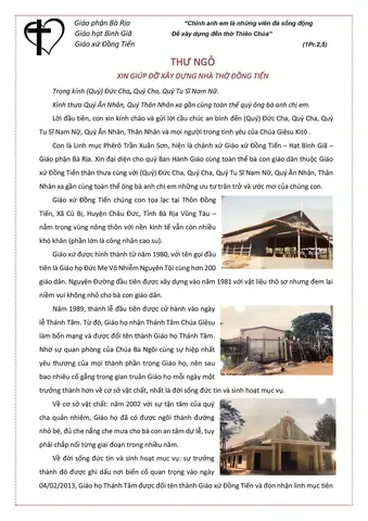 Thư Ngỏ Xin Tiền Xây Dựng Nhà Thờ Thư Ngỏ Xin Tiền Xây Dựng Nhà Thờ