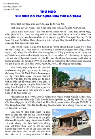 Thư Ngỏ Xin Tiền Xây Dựng Nhà Thờ Thư Ngỏ Xin Tiền Xây Dựng Nhà Thờ