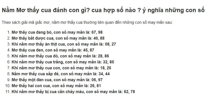 Nằm Mơ Thấy Cua Biển Đánh Số May