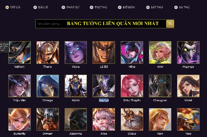 Tên Các Tướng Trong Liên Quân